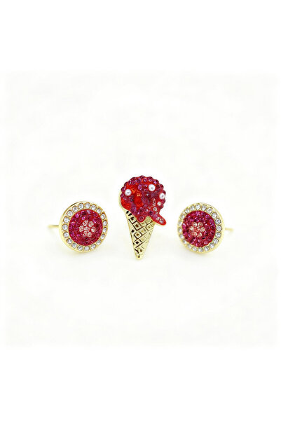 OrientC Pink Rhinestone Ice Cream Earring Set - Trendy KSA Fashion Accessory