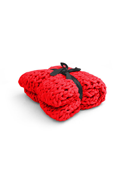 OEM Patura impletita fir gigant 100X200 rosie