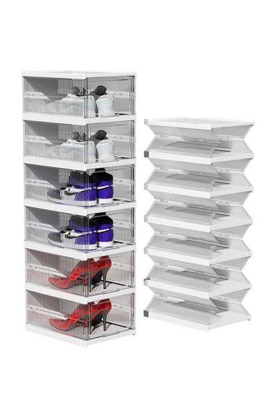 Beauenty Large 6 Pack Shoe Storage Box Clear Acrylic Stackable Shoe Organizer...