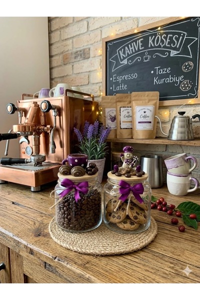 renklidüşler 2’li Kahve&Kurabiye Kavanoz Seti& Mürdüm Mor Renkli