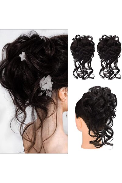 Arabest Messy Bun Hair Extensions, 2-Piece Wavy Curly Updo Scrunchies for Women