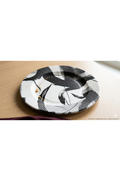 Generic Cardboard Plates, Matt, Striped, Black, 20 cm, Pack of 8