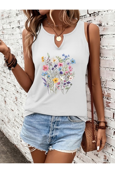 Deocept Tricou confortabil pentru femei, alb, imprimat, cu decolteu în V, făr...