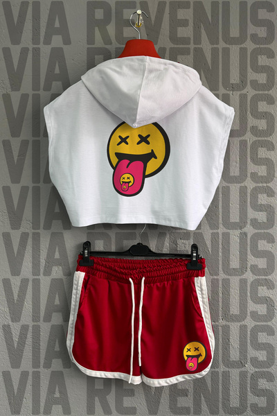 Vordevia Smile Printed 100% Cotton Hooded Zero Sleeve Cropped and Special Jer...