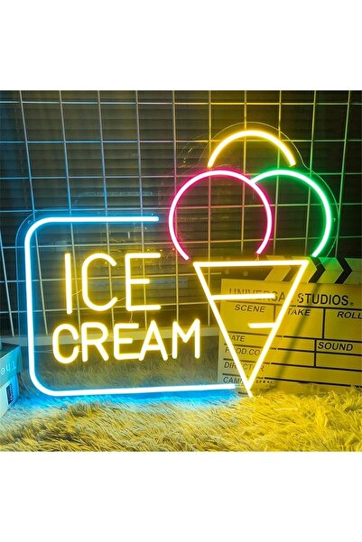 Slasa Ice Cream Neon Sign LED Light with 6mm Acrylic Base, 60x52cm Cafe Decor