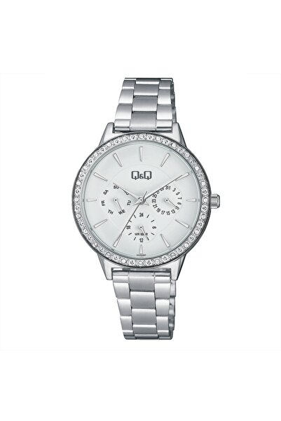 Q&Q Multifunction watch AA45J201Y, silver, 38mm case, white crystals, white d...