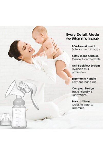 Cute n Cuddle Manual Breast Pump Silicone Milk Extractor for Breastfeeding, Feeding Bottle & Nipple, Breast pump