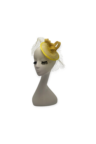 Miss Hat Yellow Sinamay Hat with Veil and Feather