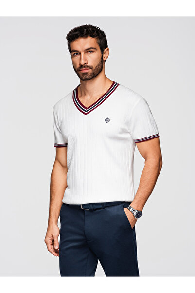 OMBRE Pánske Tričko s V-výstrihom OM-TSCT-0266 Biela