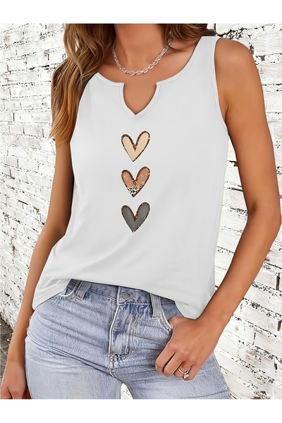 Deocept Women's White Printed Half V-Neck Sleeveless Regular Fit Comfortable ...