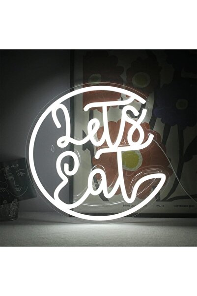 Slasa Let’s Eat Neon Sign LED Light with 6mm Acrylic Base, 32x32cm Kitchen Wa...
