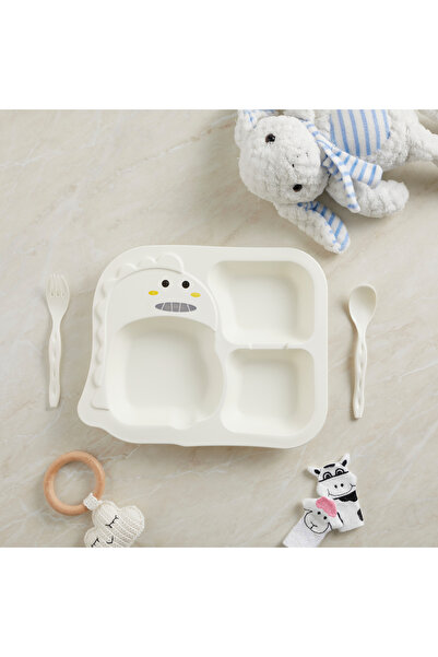 tinibud Baby Compartmented Food Plate Spoon Fork Set Pp Unbreakable 400 ml Du...