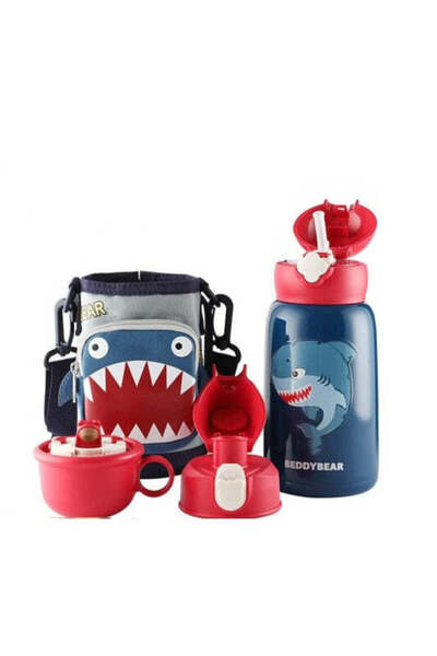 Beddybear Kids Thermos with Case, Straw and Cup, BeddyBear, Shark, 630 ml, Da...