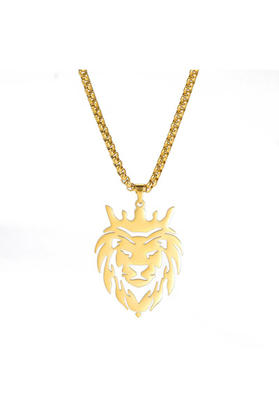 EFAYN.RO Lant, model regele junglei, pandantiv cap de leu, unisex, auriu, EFAYN