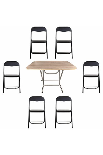 FOXMAG24 Masă pliabilă cu blat din MDF, dimensiuni 70x120x73 cm plus 6 x scau...