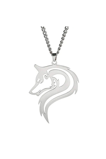 EFAYN.RO Lant, model lup majestic, pandantiv cap de lup, unisex, argintiu, EFAYN