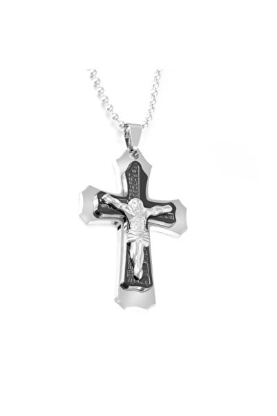 EFAYN.RO Lant tematica religioasa, cu pandantiv cruce, unisex, negru, EFAYN