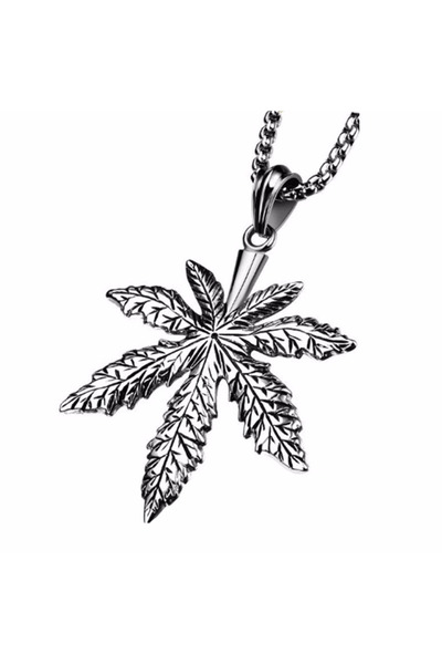 EFAYN.RO Lant cu pandantiv model marijuana, unisex, argintiu inchis, EFAYN