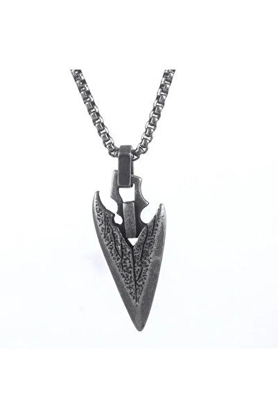 EFAYN.RO Lant retro cu pandantiv cap de sageata viking, model asimetric, unis...
