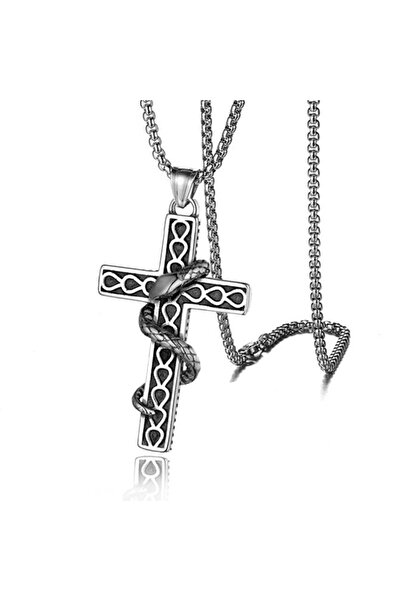 EFAYN.RO Lant unisex, pandantiv cruce cu detalii delicate, model cu sarpe, ho...