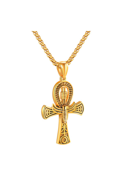 EFAYN.RO Lant model Anhk, cu pandantiv cruce egipteana, unisex, auriu, EFAYN