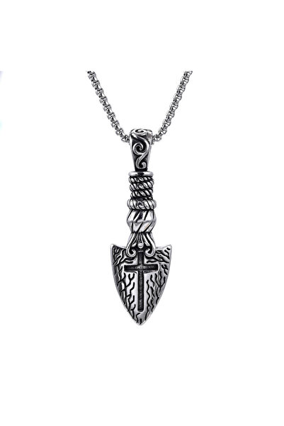 EFAYN.RO Lant cu pandantiv varf de sageata si cruce, tematica templar warrior...