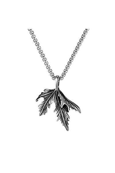 EFAYN.RO Lant cu pandantiv frunza, model canepa, unisex, argintiu, EFAYN