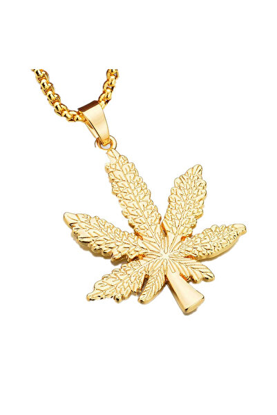 EFAYN.RO Lant barbati, model marijuana, pandantiv frunza, auriu, EFAYN