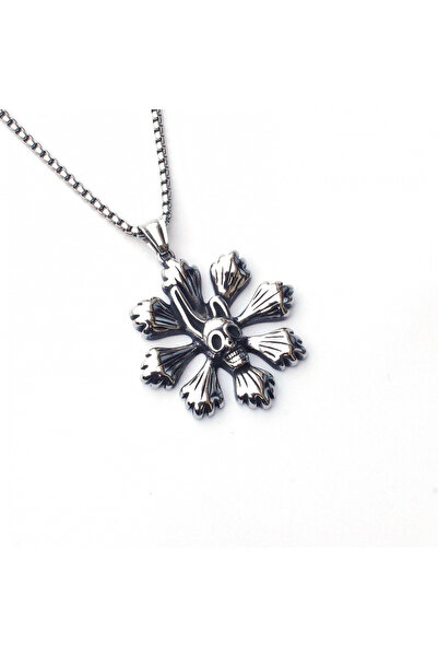 EFAYN.RO Lant unisex, pandantiv floare cu cap de schelet, deadly flower, argi...