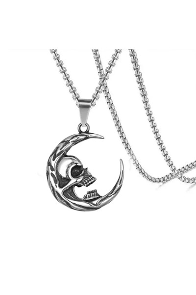 EFAYN.RO Lant cu pandantiv luna, model deadly moon, unisex, argintiu, EFAYN