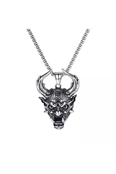 EFAYN.RO Lant cu pandantiv demon japonez, unisex, argintiu, EFAYN