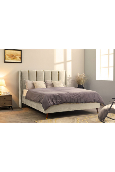 MarketMob Pat Belmonde 180x200 cm catifea bej cu somieră inclusă