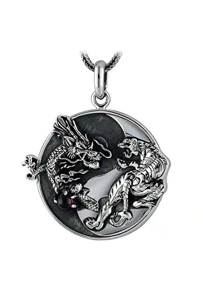 EFAYN.RO Lant retro cu pandantiv ying and yang, cristal rosu, model tigru cu ...