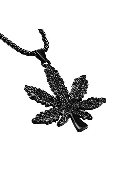 EFAYN.RO Lant barbati, model marijuana, pandantiv frunza, negru, EFAYN