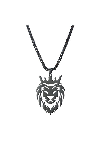EFAYN.RO Lant, model regele junglei, pandantiv cap de leu, unisex, negru, EFAYN
