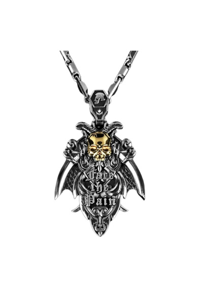 EFAYN.RO Lant cu pandantiv cap de schelet si sabii, model face the pain, unis...