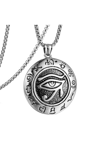 EFAYN.RO Lant model egiptean, cu pandantiv ochiul lui Horus, unisex, argintiu...