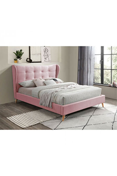 Almera Pat 180x200 cm catifea cu catifea roz cu somieră inclusă