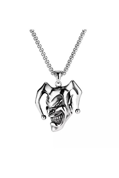 EFAYN.RO Lant cu pandantiv evil clown, unisex, argintiu, EFAYN