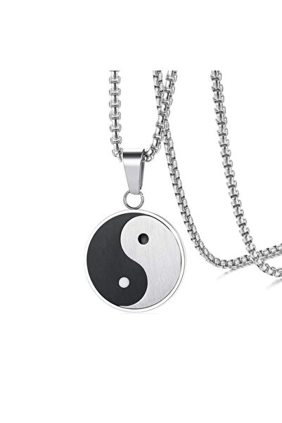 EFAYN.RO Lant cu pandantiv, model ying si yang, unisex, argintiu, EFAYN