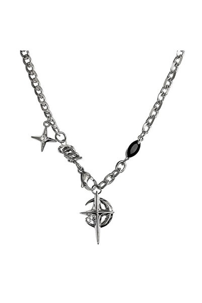 EFAYN.RO Lant unisex, pandantive multiple, model cu luna si stea, tematica no...