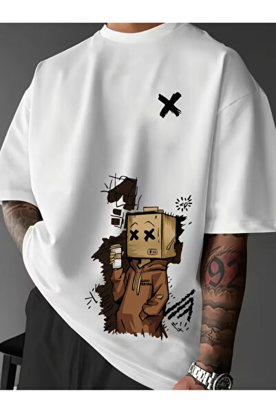 LİNA06 Men's Summer Casual T-Shirt with Playful Robot & Cupcake Graphic - Sho...