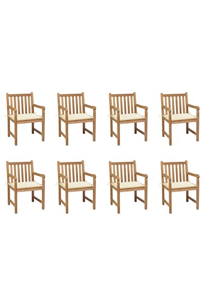 Concept Καρέκλες κήπου με κρεμ μαξιλάρια, 8 τεμάχια, μασίφ ξύλο τικ