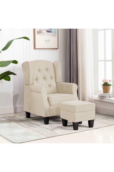 Concept Fotoliu cu taburet pentru picioare, crem, material textil