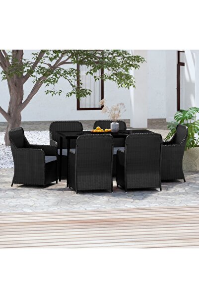 Concept Σετ επίπλων κήπου 7 τεμαχίων με μαξιλάρια, μαύρο