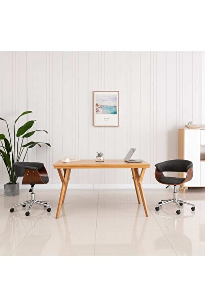 Concept Scaun de birou pivotant, gri, lemn curbat și material textil