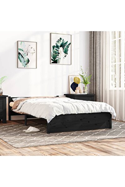 Concept Σκελετός Διπλό κρεβατιού 4FT6, μαύρο, 135x190 cm, μασίφ ξύλο