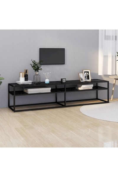 Concept TV cabinet, black marble, 180x40x40.5 cm, tempered glass