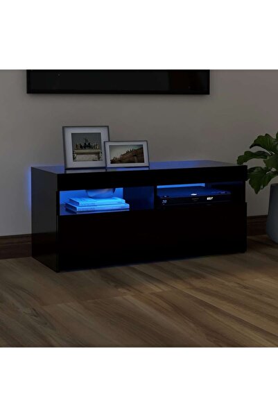 Concept Έπιπλο τηλεόρασης με φώτα LED, μαύρο, 90x35x40 εκ.