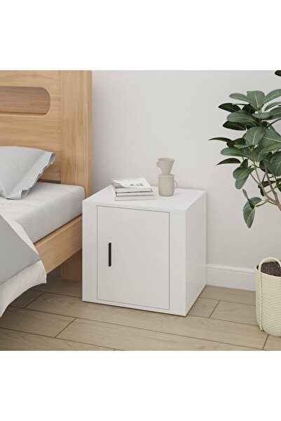 Concept Κομοδίνο, γυαλιστερό λευκό, 50x39x47 εκ.